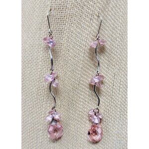 Vintage Rose Pink silver tone Crystal Dangly Drop earrings